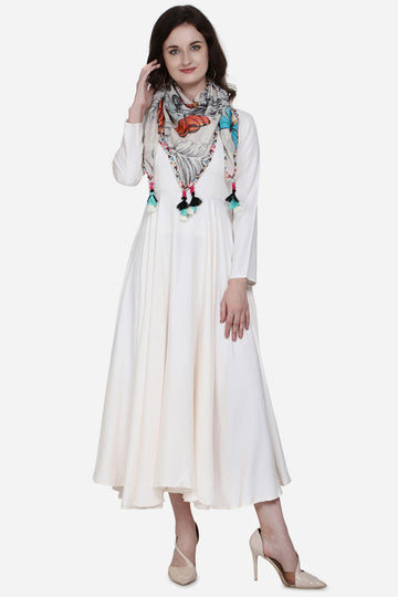 Floral Print Off White Color Pure Cotton Scarf
